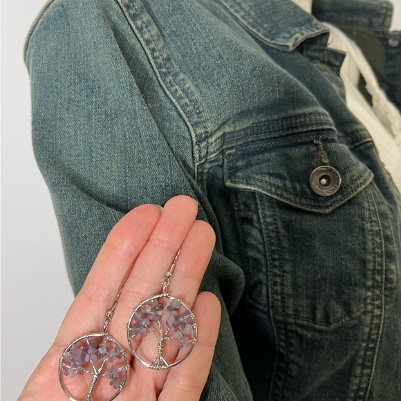 Tree Of Life earrings Amethyst earrings Purple Earrings Hoops Stone Dangle Boho - Picture 4 of 13